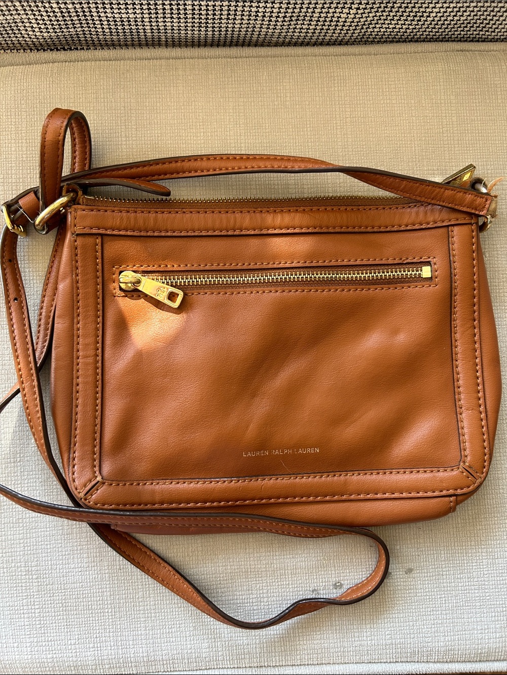 Lauren Ralph Lauren Cognac Leather Crossbody with Gold Hardware